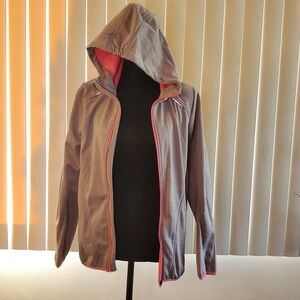 Casual Gray and Pink Hooded Zipper Jacket